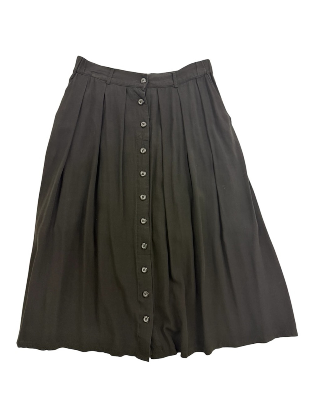 ModCloth Black Midi Button-Front Pleated Skirt